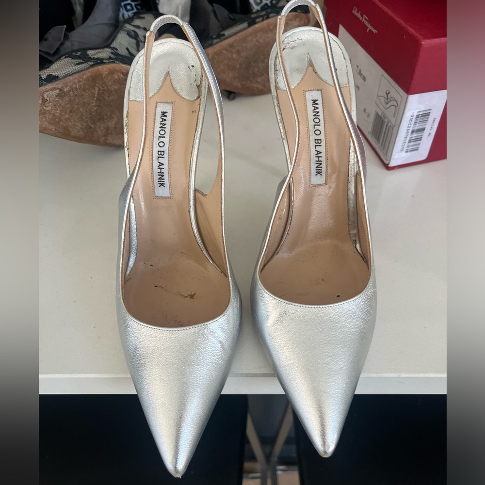 Manolo Silver Slingback